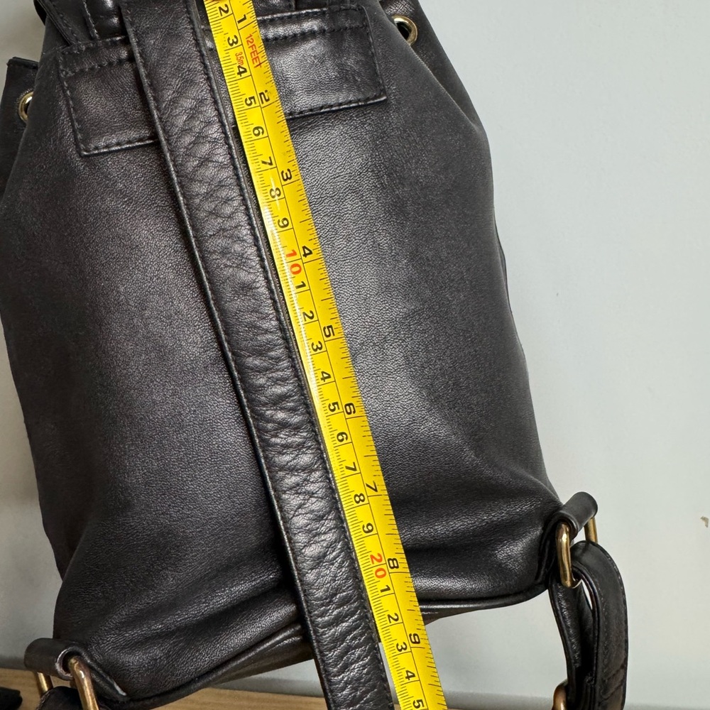 Ralph Lauren Black Leather Drawstring Backpack - Picture 12 of 14